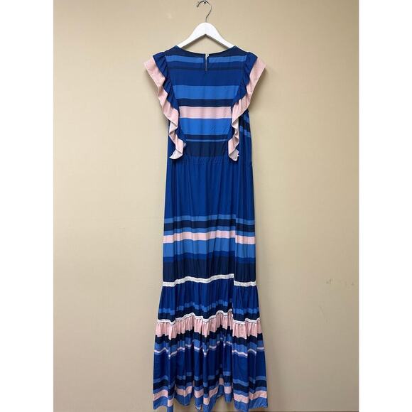 Anthropologie Especia Blue Pink Striped Zelanda Maxi Dress Size S Euro Summer - Picture 7 of 10